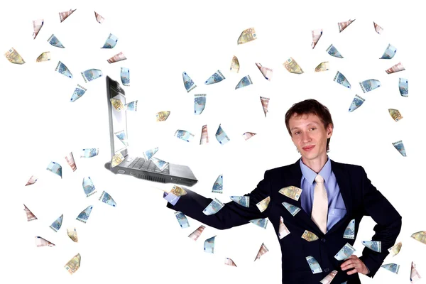 Ung affärsman med många sedlar — Stockfoto
