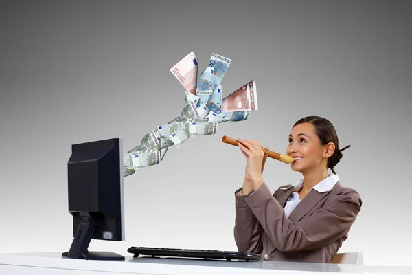Kobieta w pracy, pieniędzy, symbole — Zdjęcie stockowe