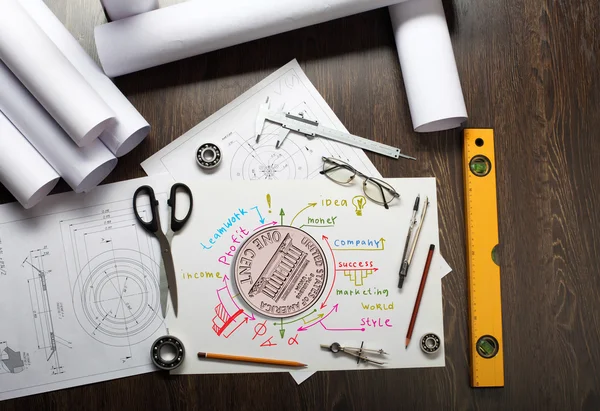 Tools and papers on the table — Stock Photo, Image