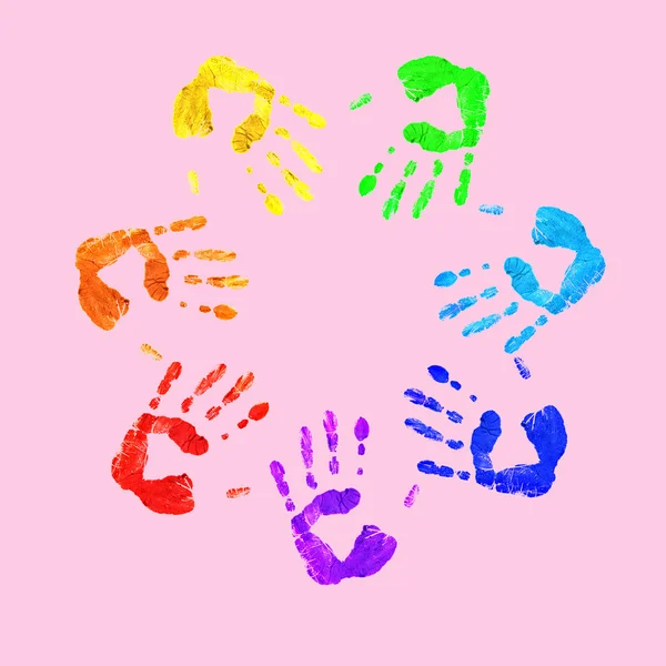 Coloridas impresiones de manos humanas — Foto de Stock