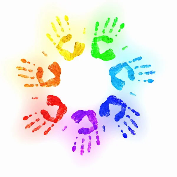 인간의 손에의 다채로운 인쇄 — 스톡 사진