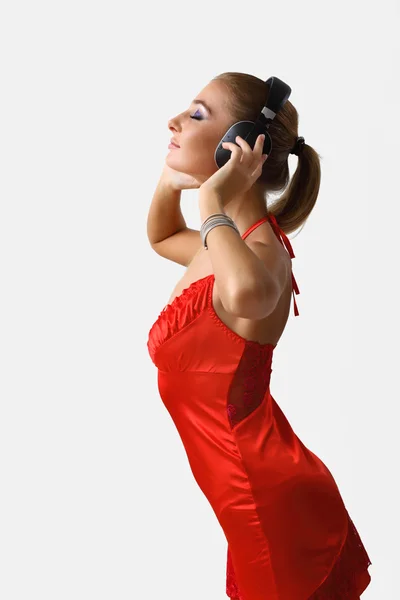 Portrait of young woman with headphones — Stock Photo, Image