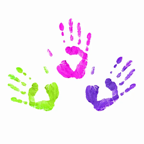 Impressões coloridas de mãos humanas — Fotografia de Stock