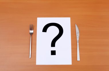 Metal knife and fork and question mark clipart