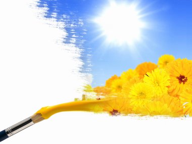 Paint brushes and landscape image clipart