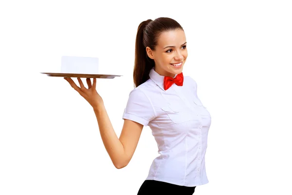 Официантка в белой блузке — стоковое фото
