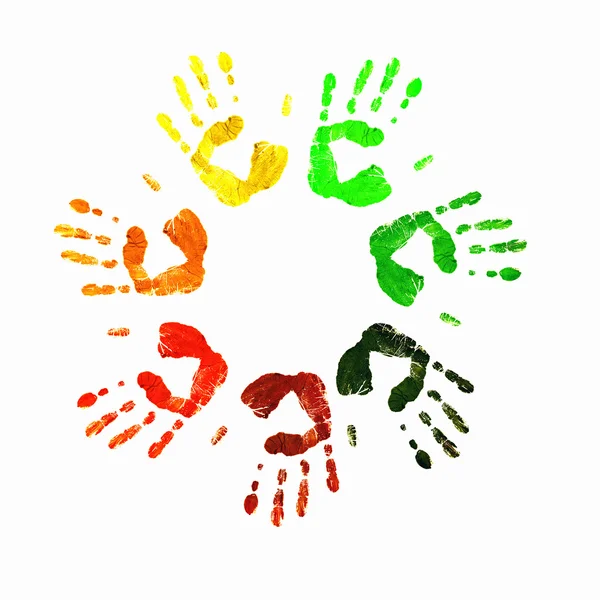 Kolorowe wydruki ludzkich rąk — Zdjęcie stockowe