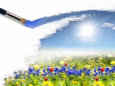 Paint brushes and landscape image clipart