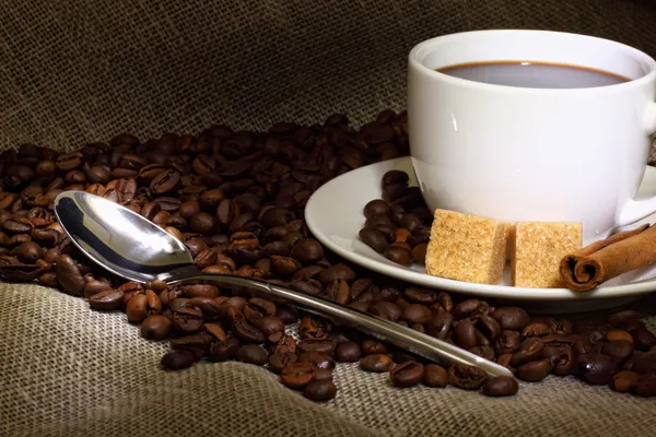 커피 원두와 흰 컵 — 스톡 사진