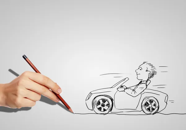 Kresba muže v autě — Stock fotografie