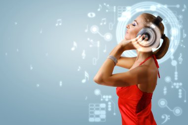 Portrait of young woman with headphones clipart