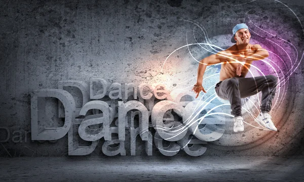Jeune homme dansant hip hop avec des lignes de couleur — Photo