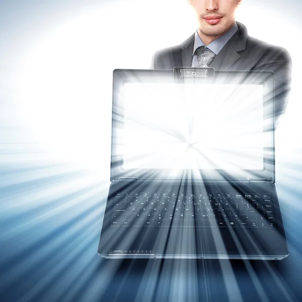 Image of notebook with shining screen — Stock Photo, Image