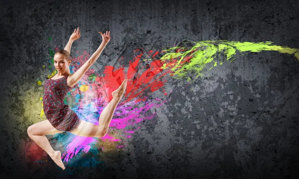 Dziewczyna w kolorze sukni dancing.collage — Zdjęcie stockowe