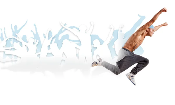 年轻人用彩色线条跳舞嘻哈 — 图库照片