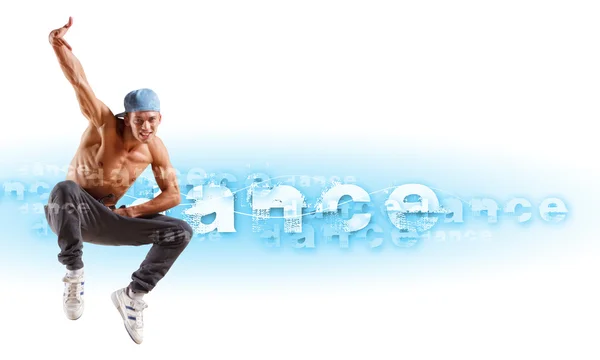 Junger Mann tanzt Hip-Hop mit Farblinien — Stockfoto