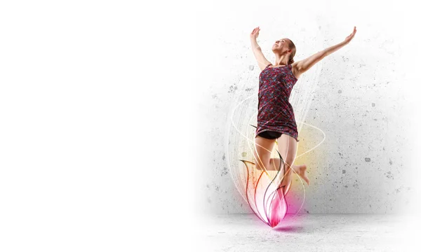 Girl in color dress dancing.Collage — Stock Photo, Image