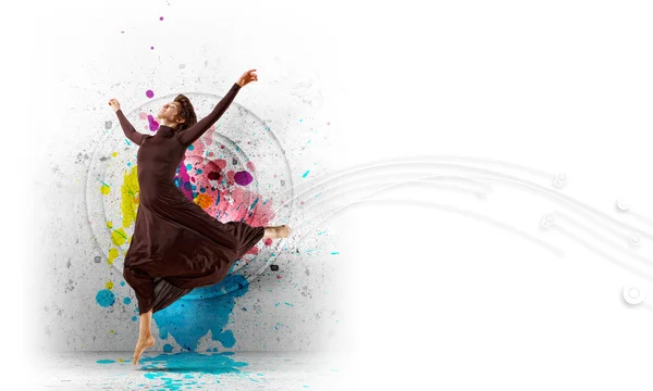 Flicka i färg klänning dancing.collage — Stockfoto