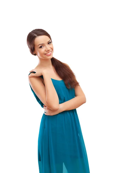 Mulher de vestido azul — Fotografia de Stock
