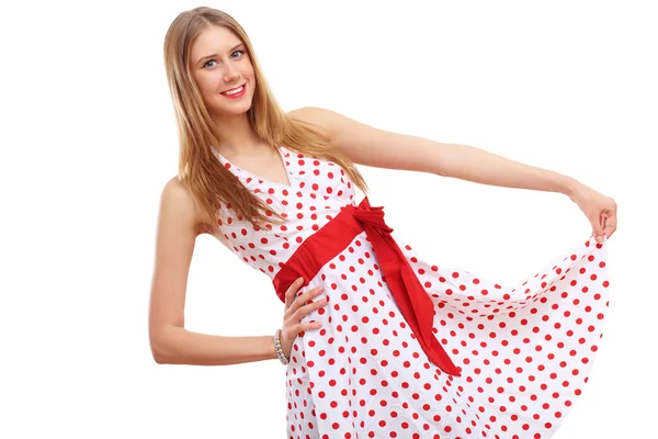 Vrouw in rode jurk — Stockfoto