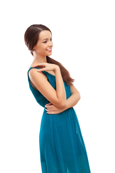 Kobieta w niebieskiej sukience — Zdjęcie stockowe