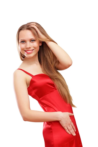 Žena v červených šatech — Stock fotografie