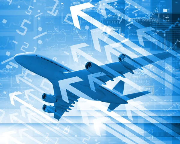 Vliegtuig tegen zakelijke achtergrond — Stockfoto