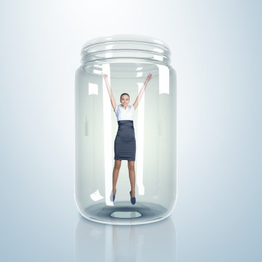 Businesswoman inside glass jar clipart