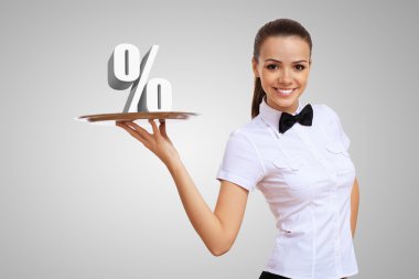 Waitress holding a tray with money clipart