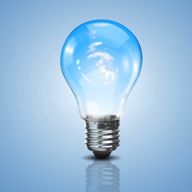 Electric light bulb and blue sky inside it clipart