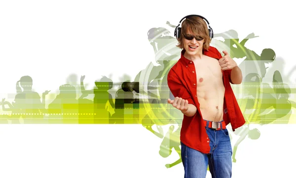 Happy smiling young man dancing — Stock Photo, Image