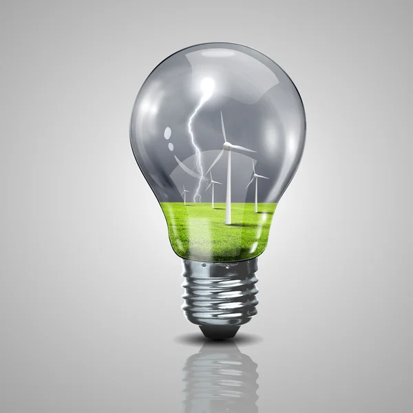 Electric light bulb and wind meels inside it — Stock Photo, Image