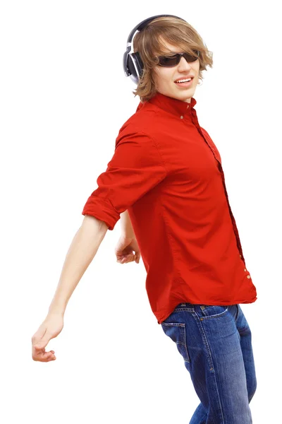 Boldog, mosolyog a fiatal férfi tánc — Stock Fotó