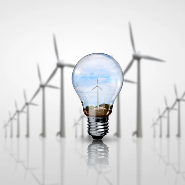 Glühbirne und Windenergie drin — Stockfoto