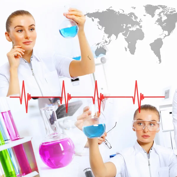 Collage with scientist in laboratory — Stock Photo, Image