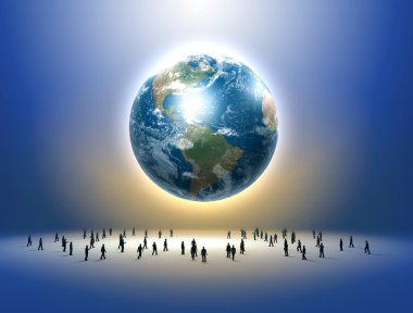 Planet earth and tiny human figures clipart