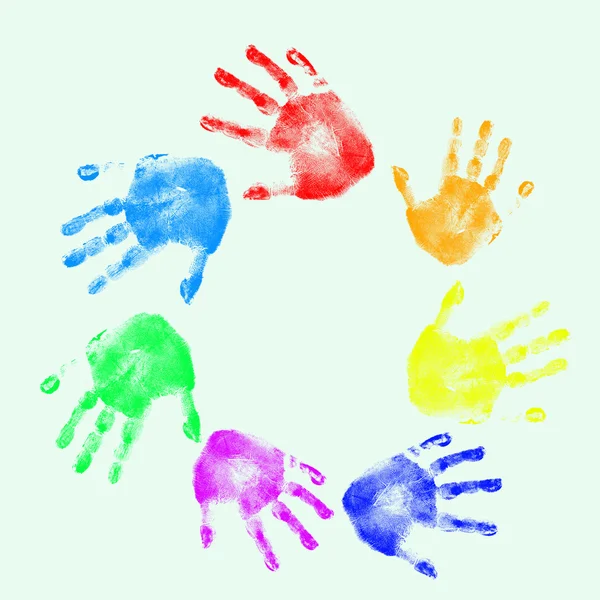 Insan elinin renkli baskılar — Stok fotoğraf