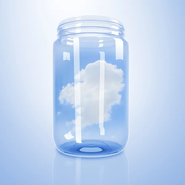 Blå himmel inuti en glasburk — Stockfoto