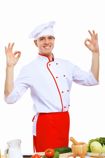 Junge Köchin bereitet Essen zu — Stockfoto