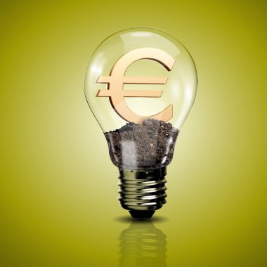 Electric light bulb and currency symbol inside it clipart