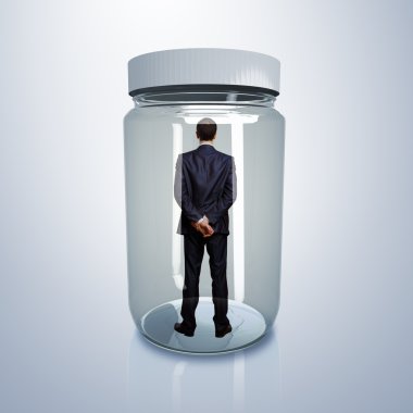 Businessman inside glass jar clipart