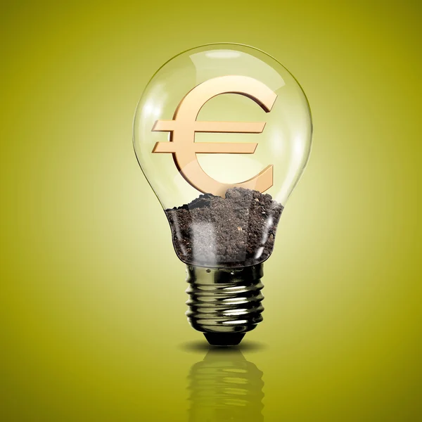 Elektryczne światło żarówki i waluta symbol wewnątrz — Zdjęcie stockowe