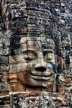 Stone bas-relief of Buddha in the temple of Angkor Thom. clipart