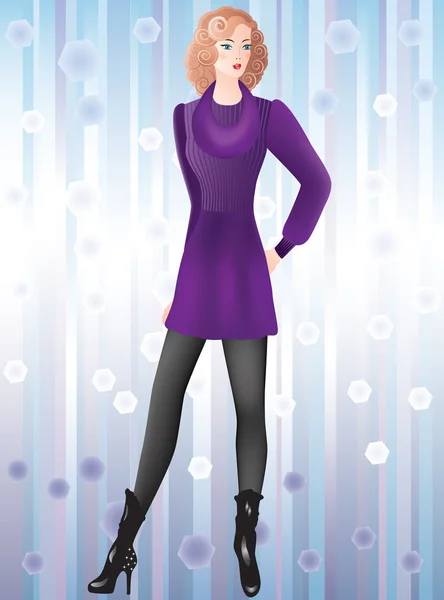 Beautiful girl in a purple dress. — Stock Vector
