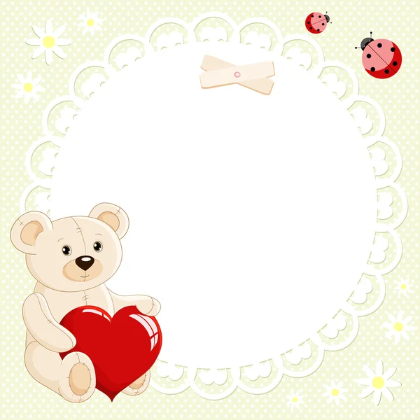 Urso de pelúcia com coração vermelho — Vetor de Stock