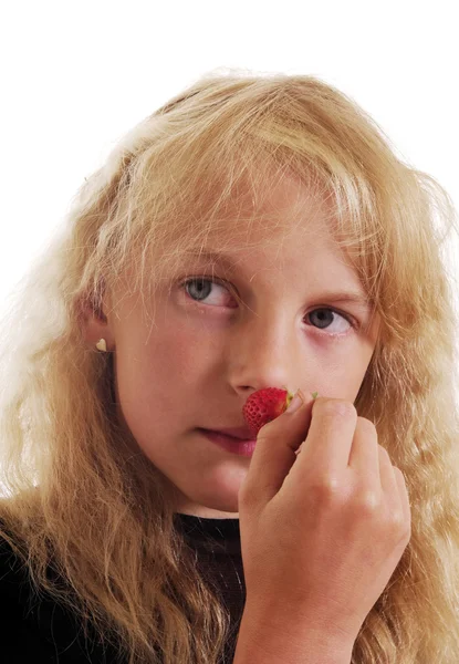Girl with berry. — Stock Photo, Image