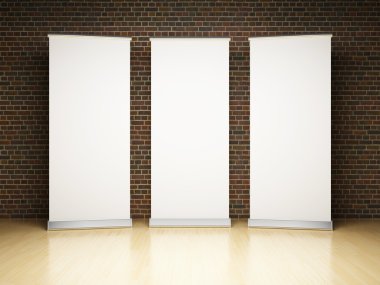 Blank roll up banner in studio clipart