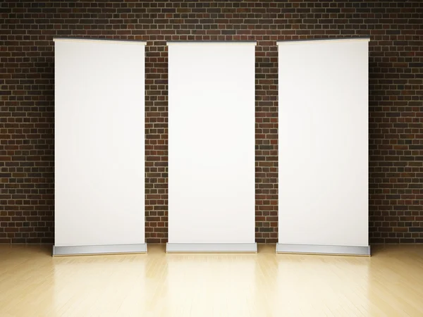 Blank roll up banner in studio — Stock Photo, Image