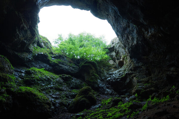 Wild cave Bolshoy Buzuluk at Karabi plateau, Crimea mountains