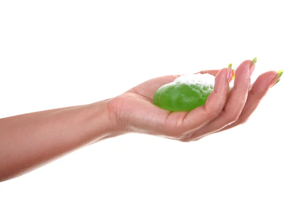 stock image Hand holding a green soap